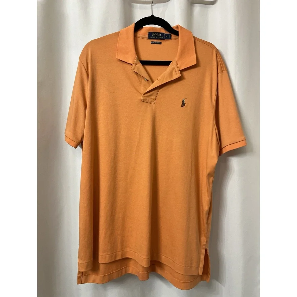 Polo Ralph Lauren Mens XL‎ Orange Pima Soft Touch Short Sleeve Polo Shirt Pony